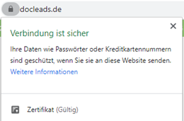 Sicherheitszertifikat an der URL-Leiste.